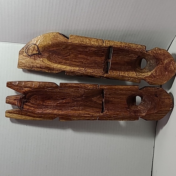 Handcrafted Wood Wall African Masks Embossed Stone 14.5"x3.5" - Picture 5 of 6